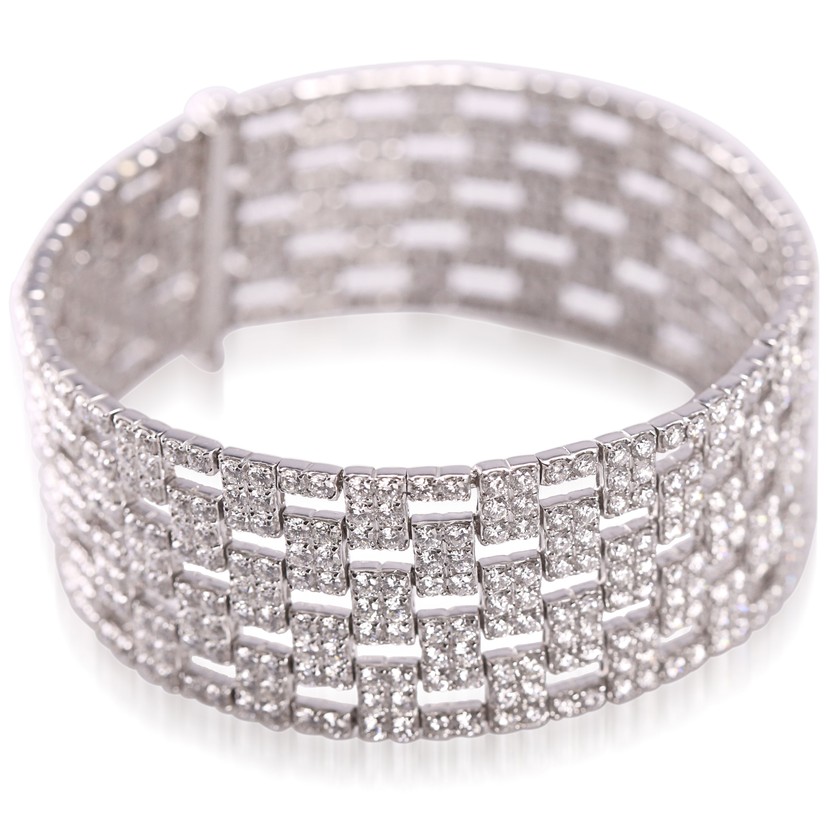 18k White Gold 5 Row Brick Link Diamond Bracelet