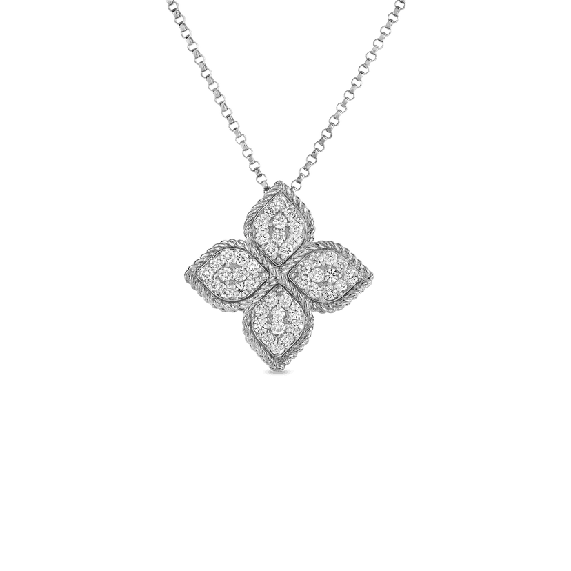 White Gold Large Princess Flower Pendant with Diamonds