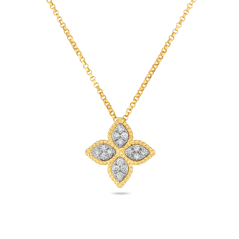 Yellow Gold Medium Princess Flower Pendant with Diamonds