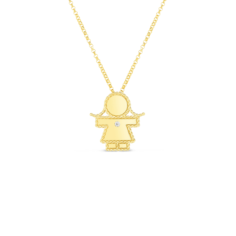 Yellow Gold Princess Girl Pendant with Diamond Accent on Chain