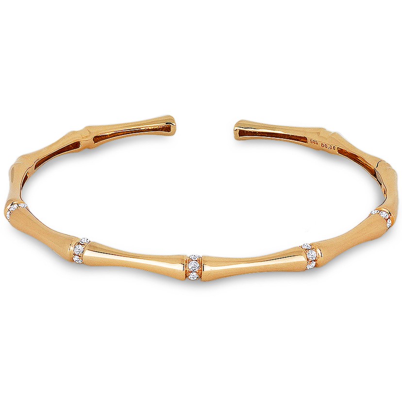 14k Rose Gold Bamboo Kick Cuff Bracelet with Diamonds