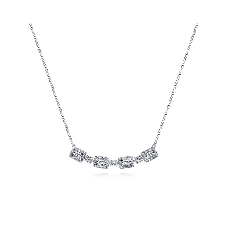 14k White Gold Rectangular Baguette Diamond Necklace