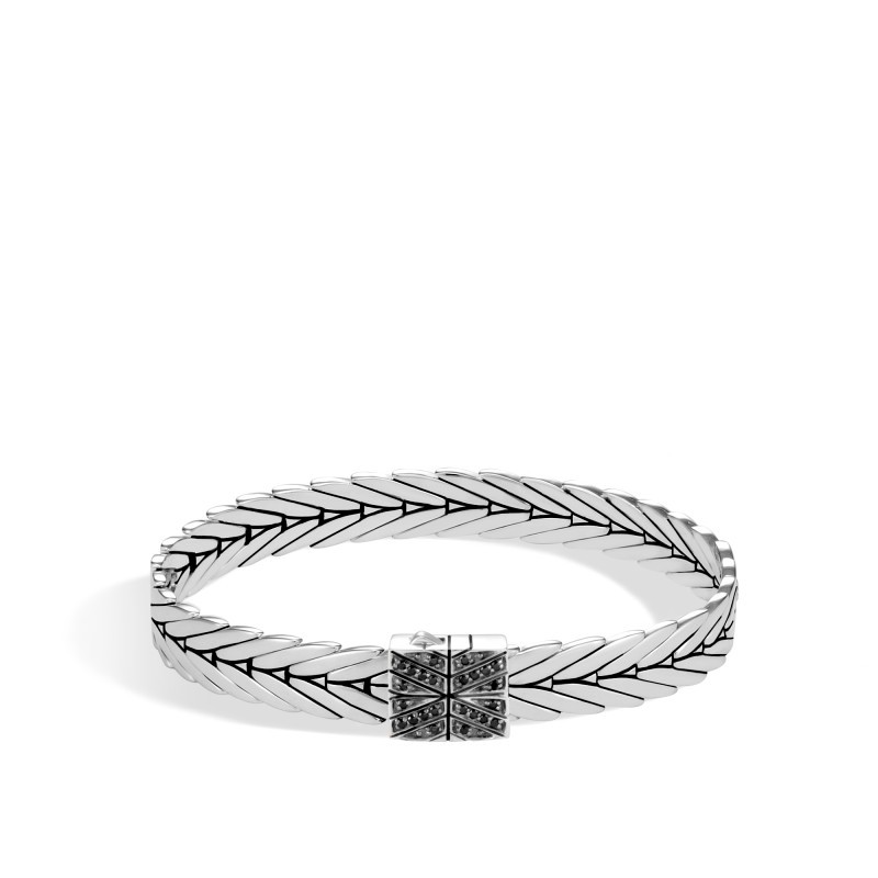 Sterling Silver Modern Chain Bracelet with Black Spinel