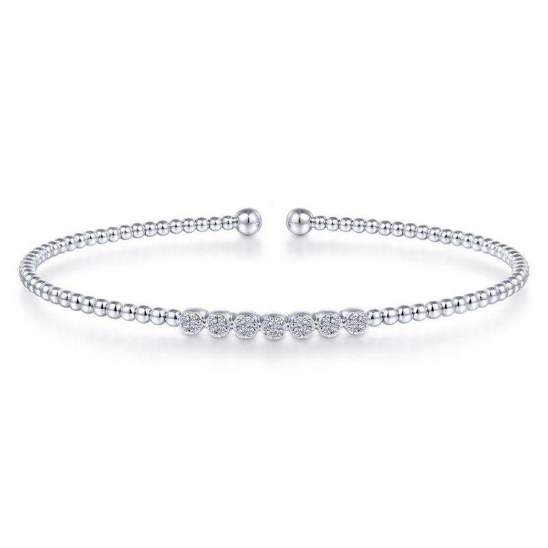 White Gold Bujukan Bead Cuff Bracelet with Cluster Diamond Stations
