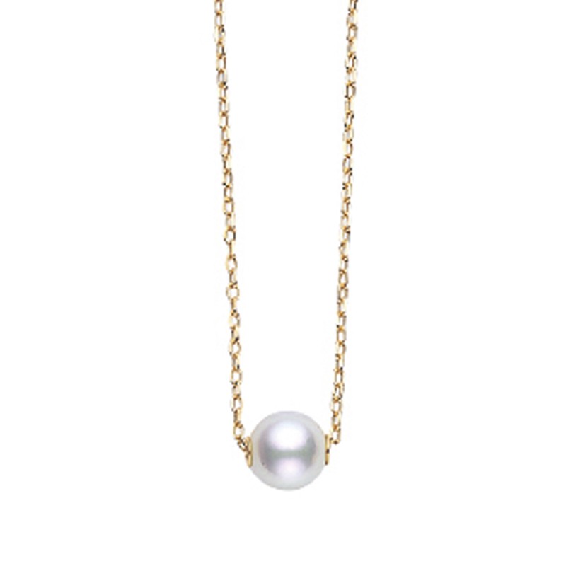 18K Yellow Gold Akoya Single Pearl Necklace