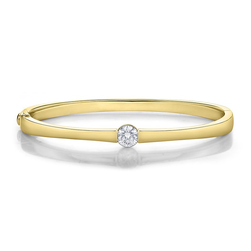 18k Yellow Gold Tension Solitaire Diamond Bangle Bracelet