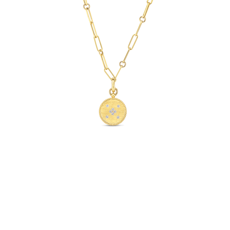 18K Yellow Gold DIamond Cancer Zodiac Medallion Pendant