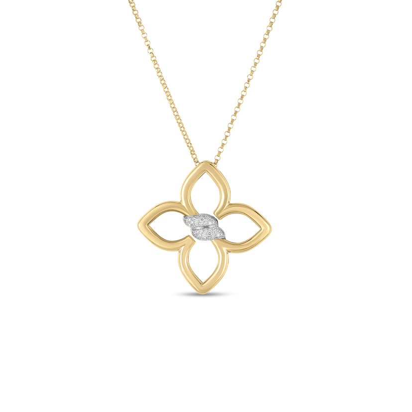 18K Yellow and White Gold Cialoma Diamond Flower Necklace