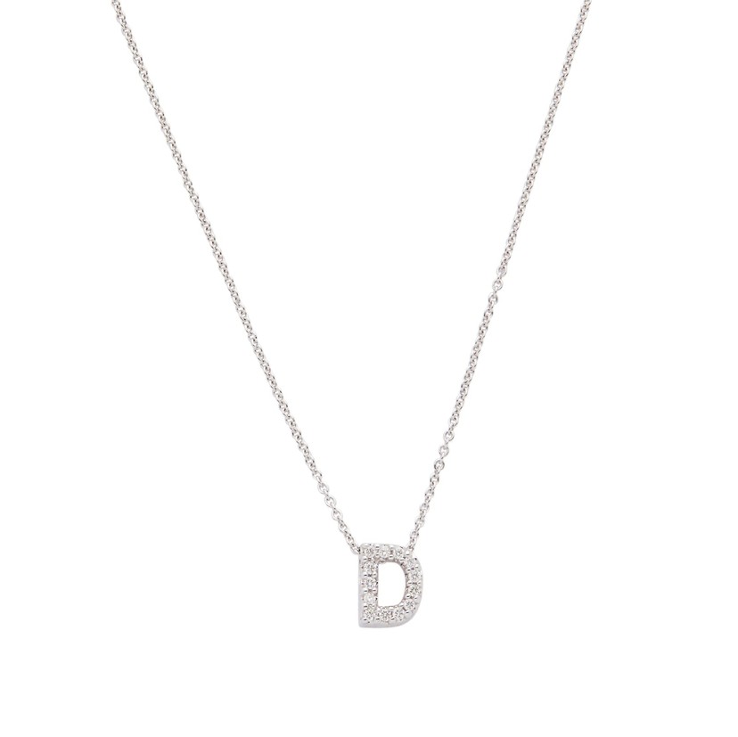 18K White Gold Tiny Treasures Diamond Love Letter "D" Necklace