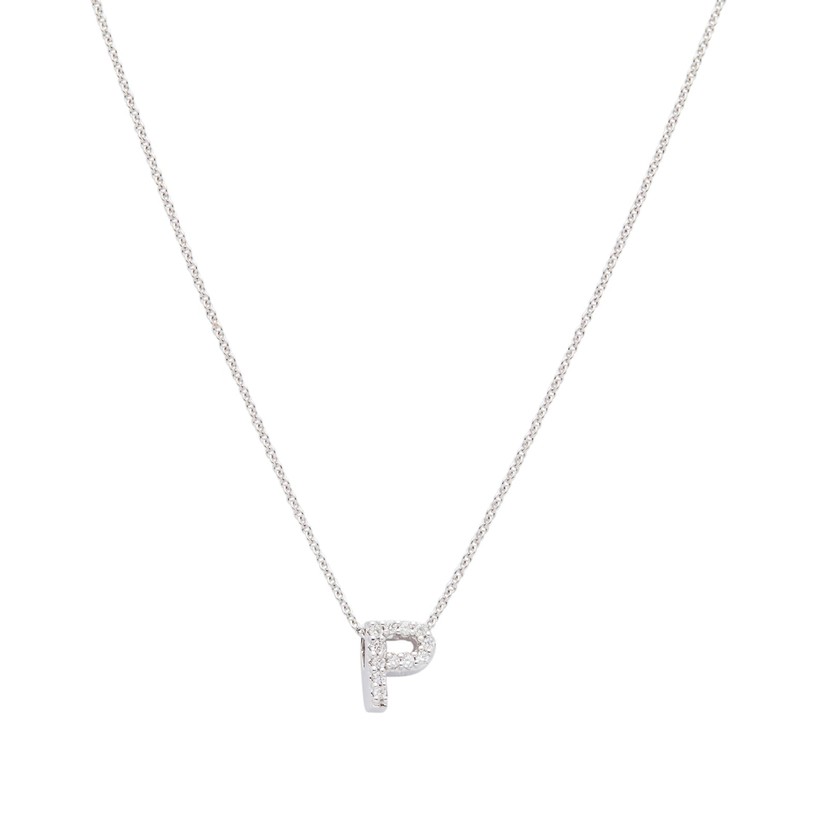 18K White Gold Tiny Treasures Diamond Love Letter "P" Necklace