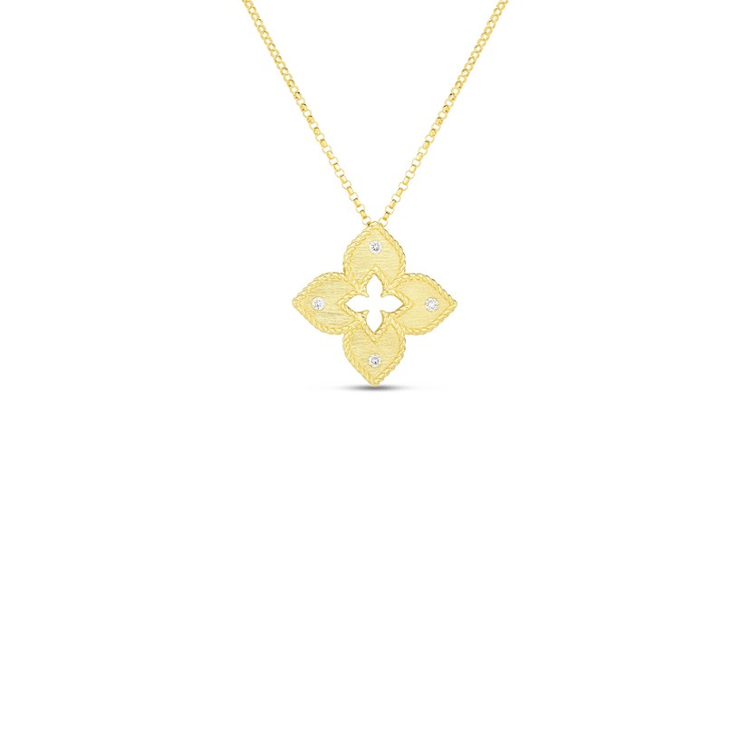 18K Gold Petite Venetian Princess Satin & Diamond Accent Flower Necklace