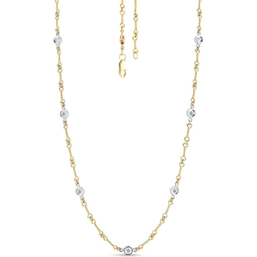 18K Two-Tone Gold Diamonds by the Inch 7 Station Dog Bone Necklace