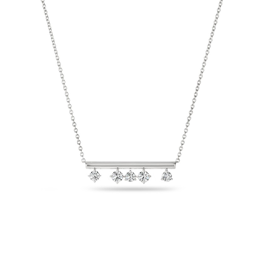 18k White Gold Barre Floating Diamond Pendant Necklace