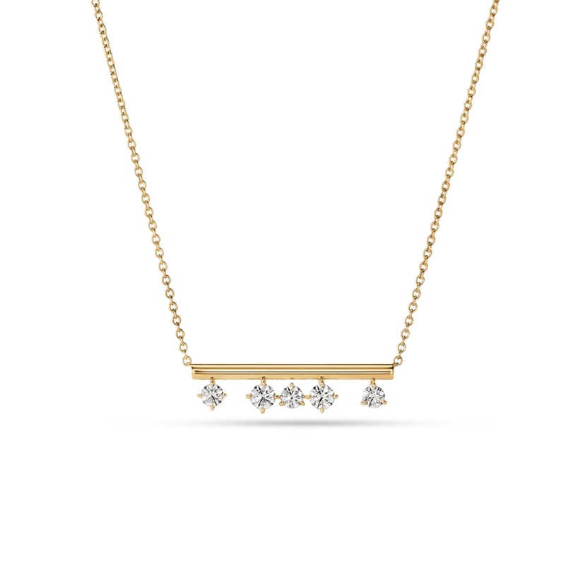 18k Yellow Gold Barre Floating Diamond Pendant Necklace