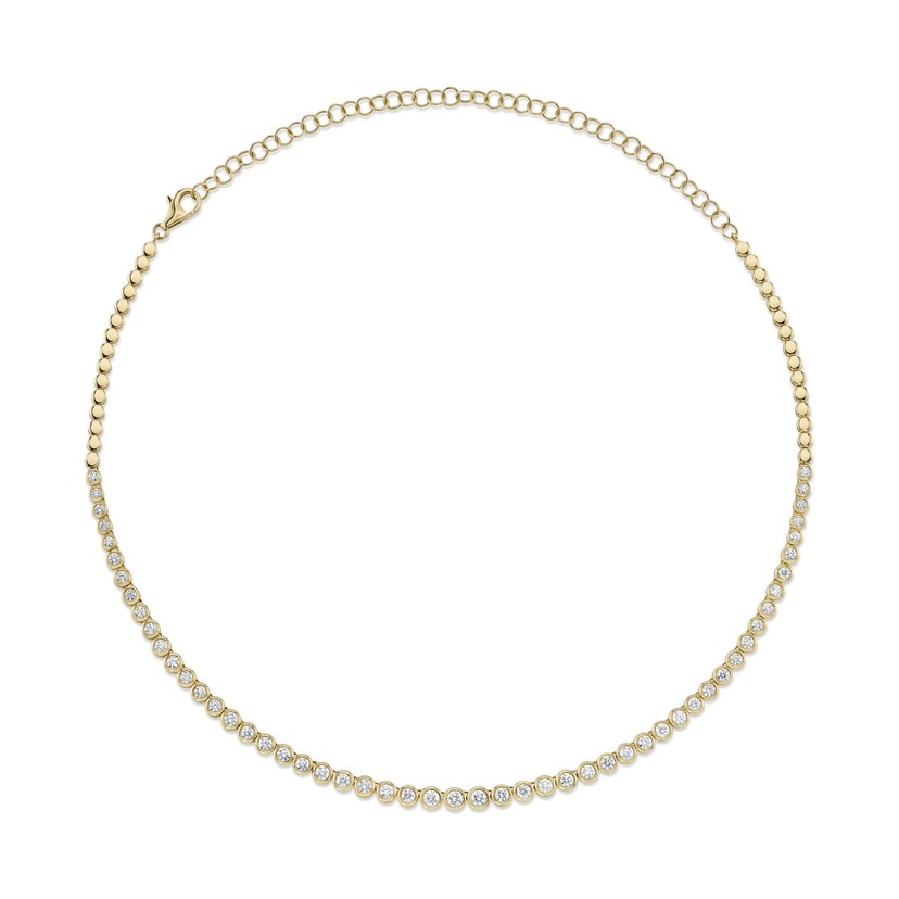 14k Yellow Gold Diamond Bezel tennis Necklace