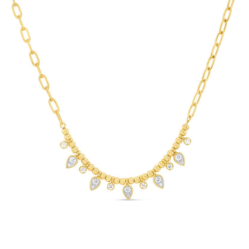 18k Yellow Gold Diamond Bezel Dangle Necklace