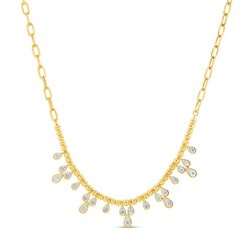18k Yellow Gold Diamond Bezel Pear Shape Dangle Necklace