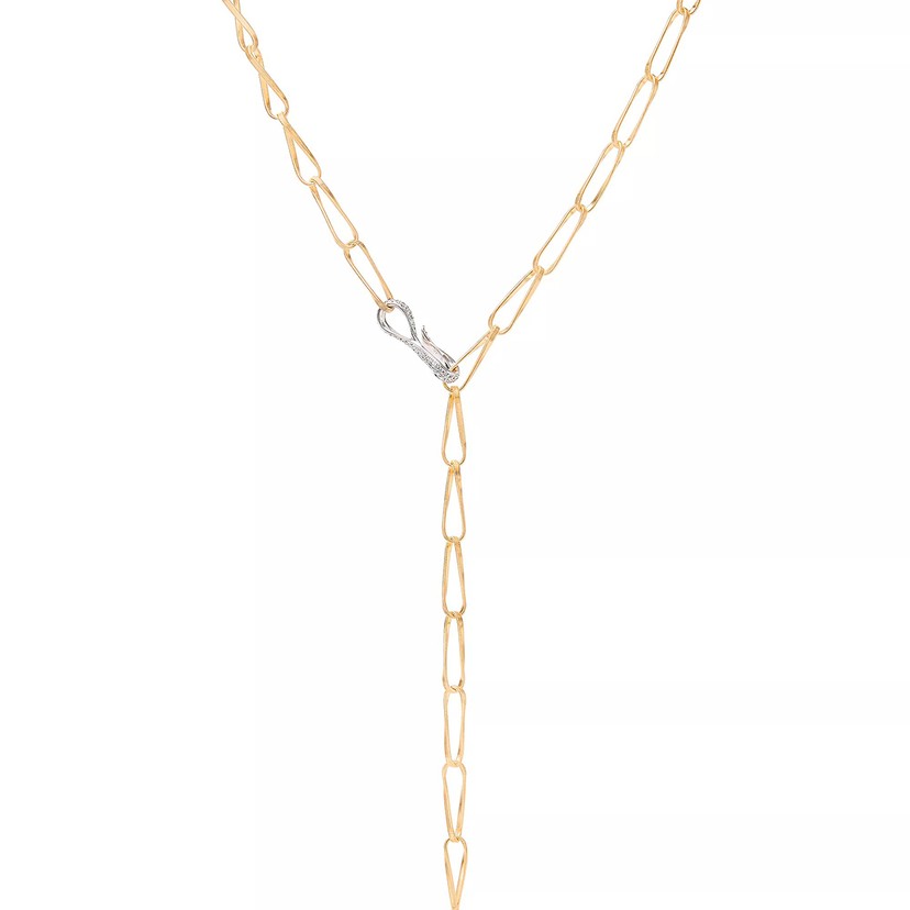 18k Two-Tone Gold Twisted Coil Link Lariat with Diamond Clasp