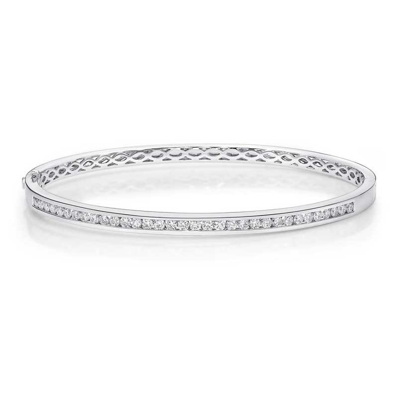 18k White Gold Channel Set Diamond Bangle