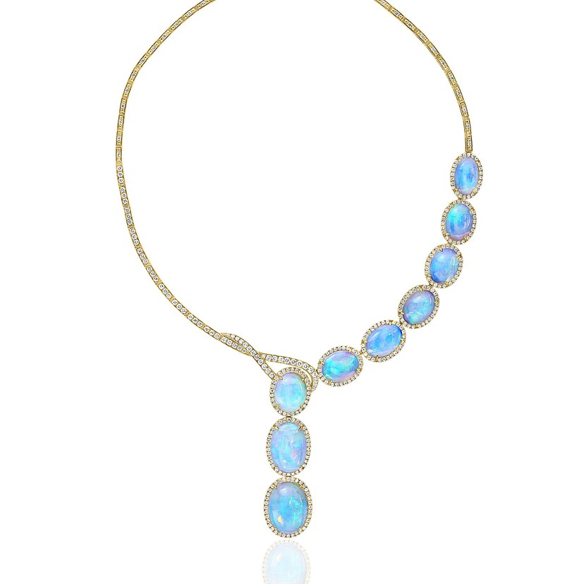 14k Yellow Gold Opal and Diamond Necklace