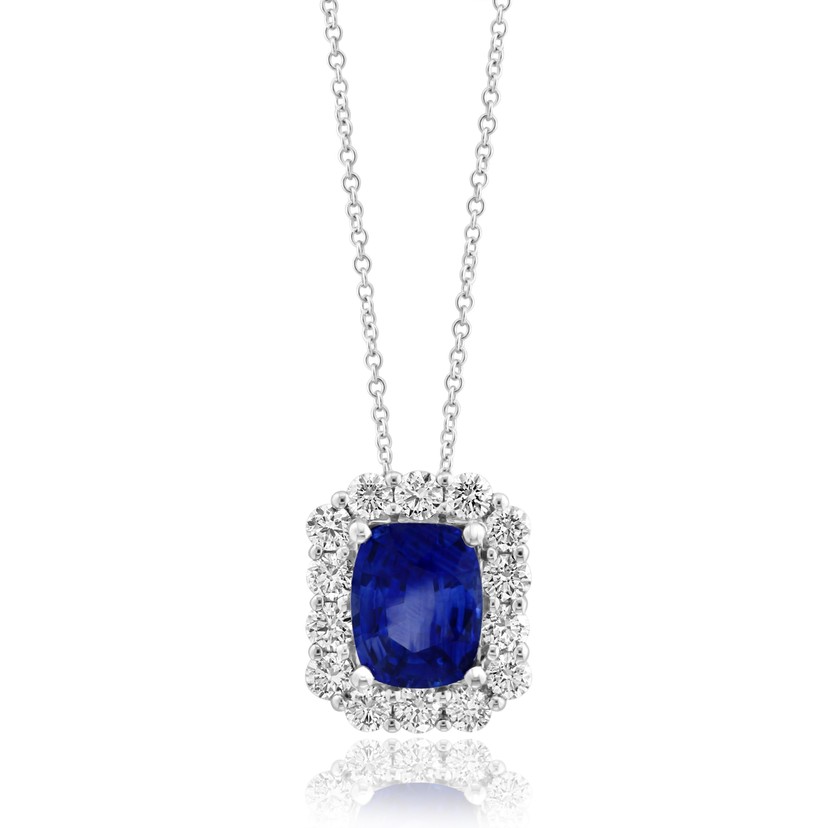 18k White Gold Sapphire Diamond Halo Necklace