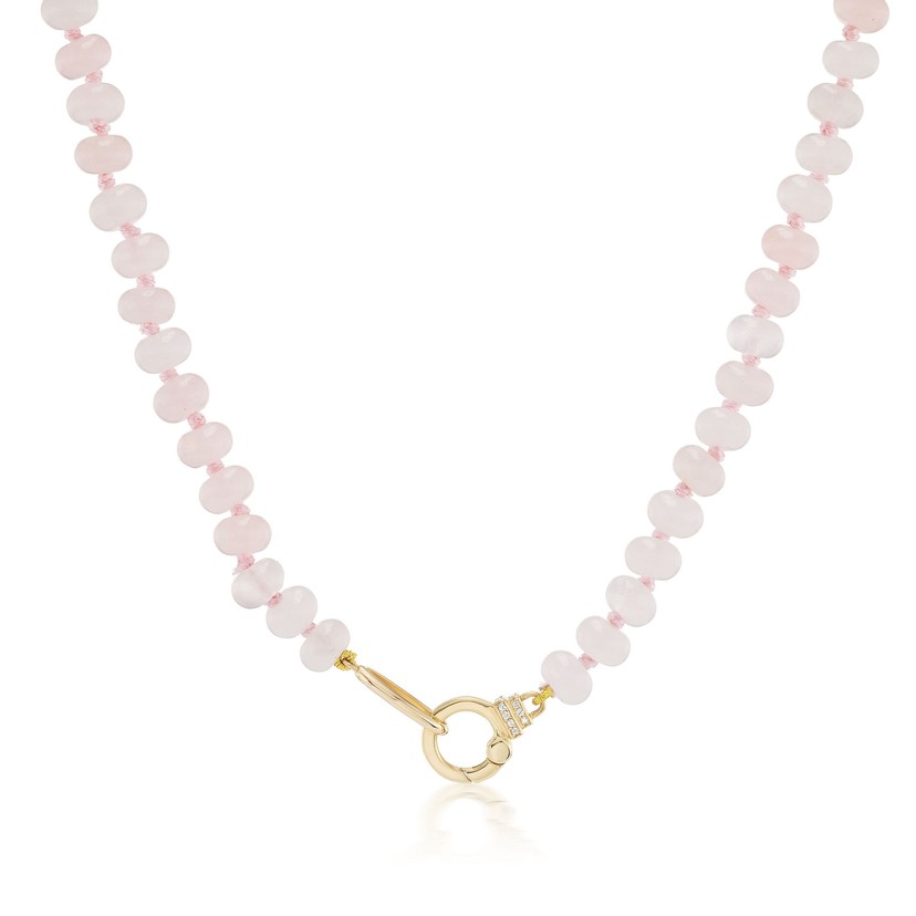 18k Yellow Gold Rose Quartz Beaded Necklace