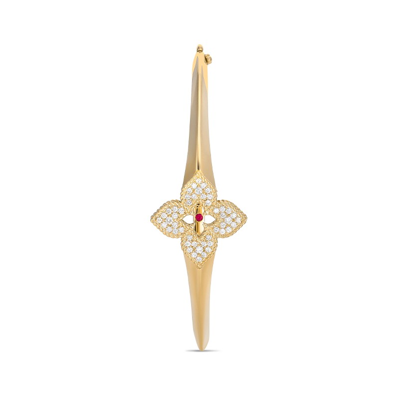 18K Yellow Gold Venetian Princess Pave Diamond Flower Knife Edge Bangle
