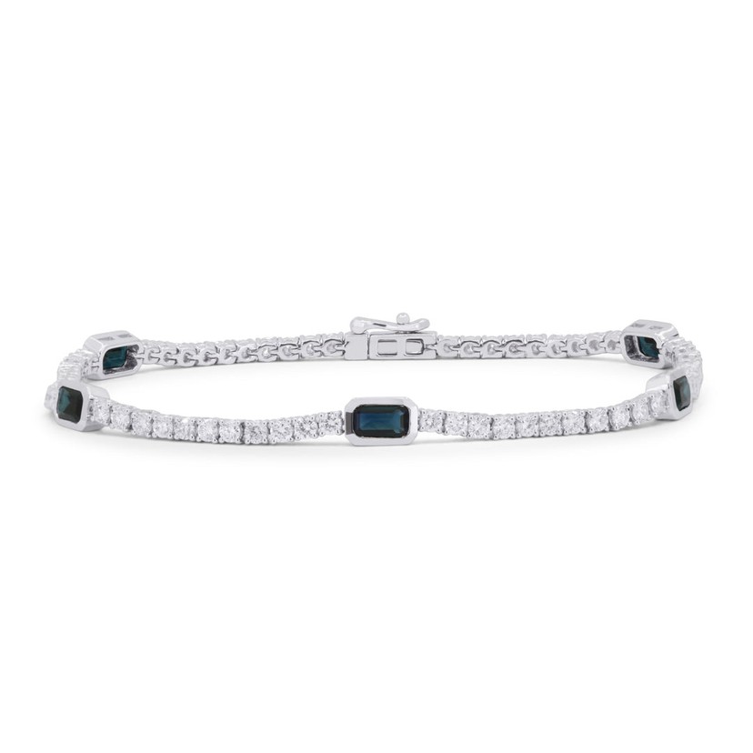 14K White Gold Diamond and Sapphire Station Bracelet