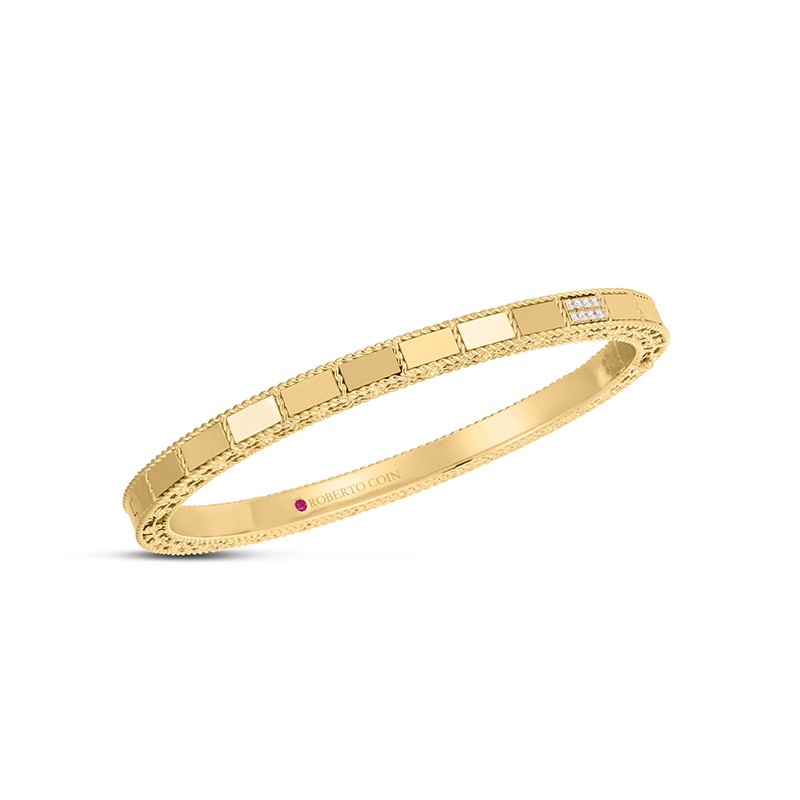 18K Yellow Gold Mosaic Diamond Accent Bangle