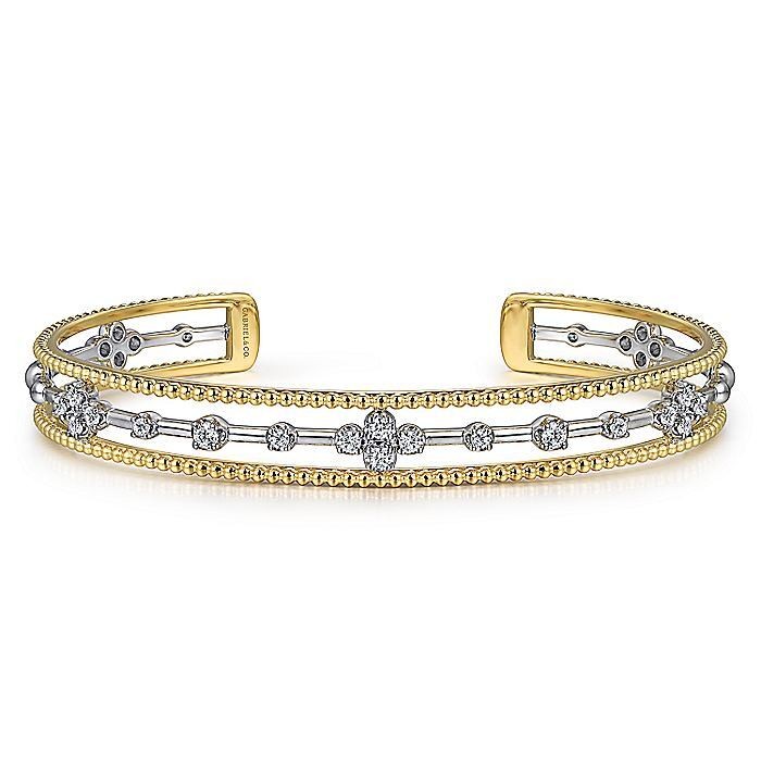 14K White and Yellow Gold Diamond Bujukan Cuff Bangle