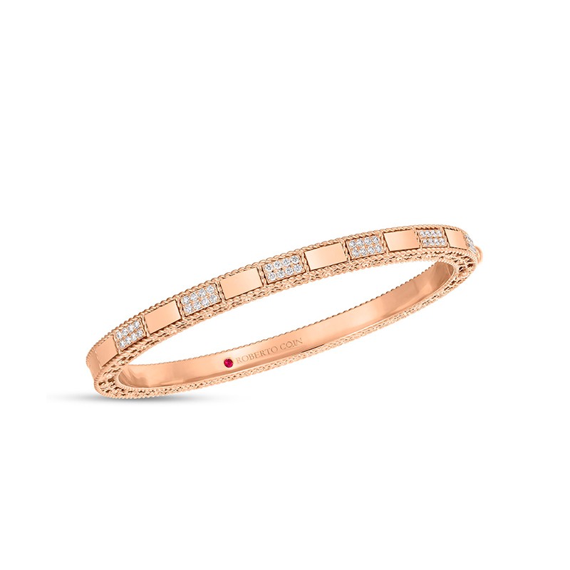 18K Rose Gold Mosaic Alternating Diamond Bangle
