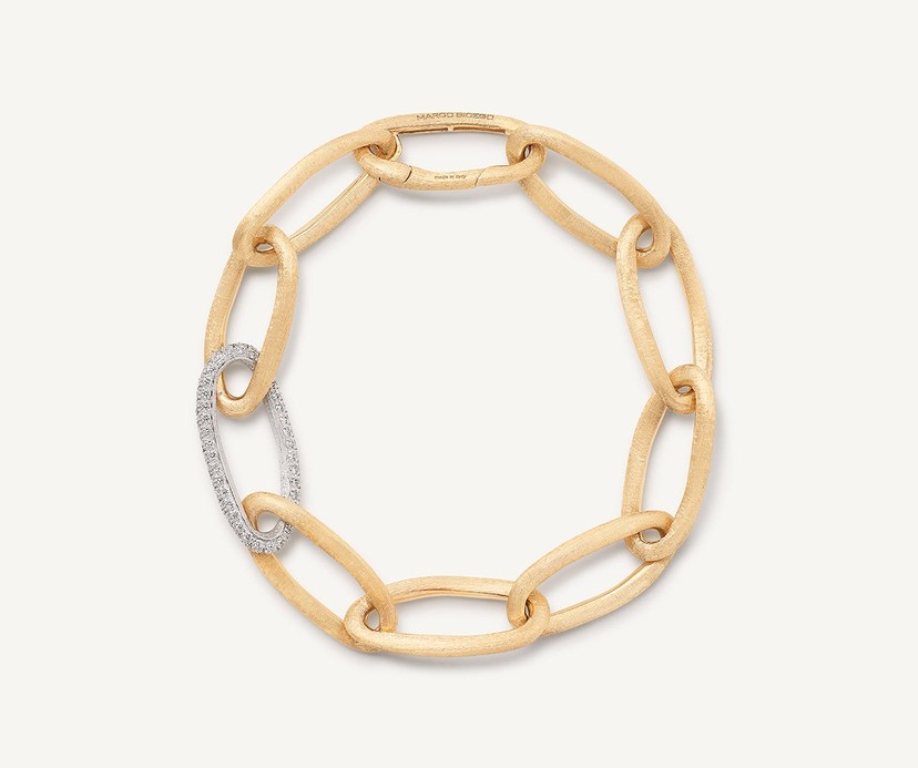 18k Two-Tone Gold Oval Link Bracelet with Pavé Diamonds