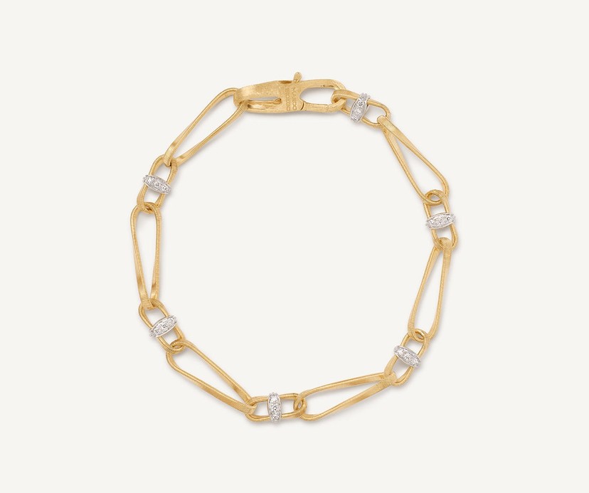 18k Two-Tone Gold Twisted Coil Link Bracelet With Diamonds