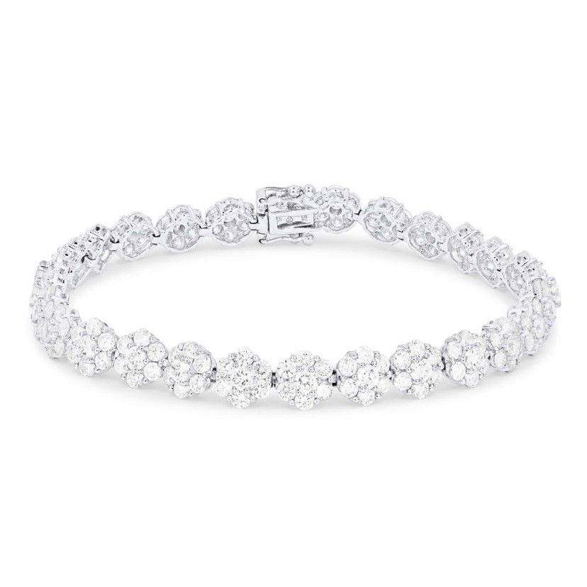 18K White Gold Diamond Hexagon Cluster Tennis Bracelet