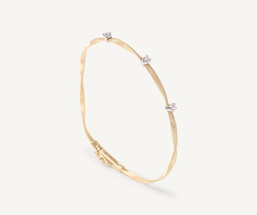 18k Two-Tone Gold Twisted Coil Bracelet With Diamonds
