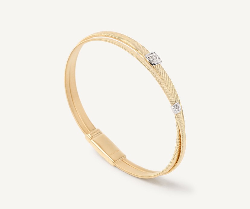 18k Two-Tone Gold 2-Strand Coil Bracelet With Diamonds 