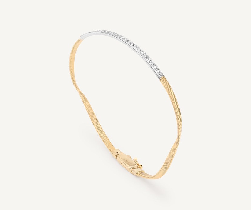 18k Two-Tone Gold Bangle With Diamond Bar