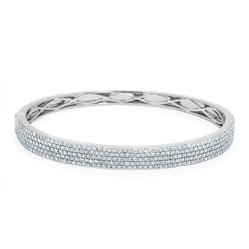 18k White Gold 5 Row Diamond Pave Bangle