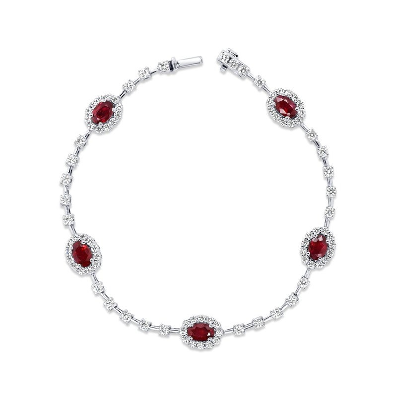 18k White Gold Oval Shaped Ruby Tennis Bracelet
