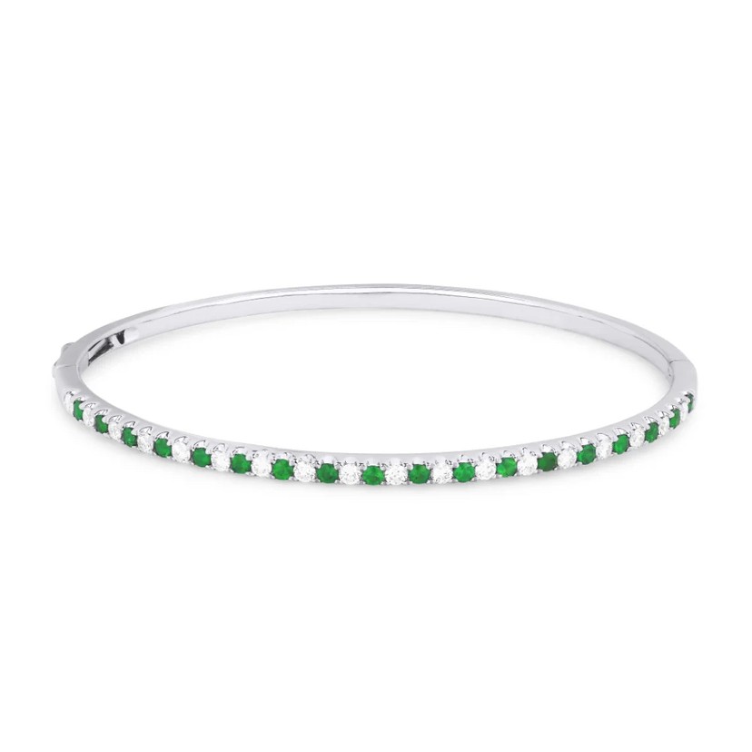 14K White Gold Emerald and Diamond Bangle