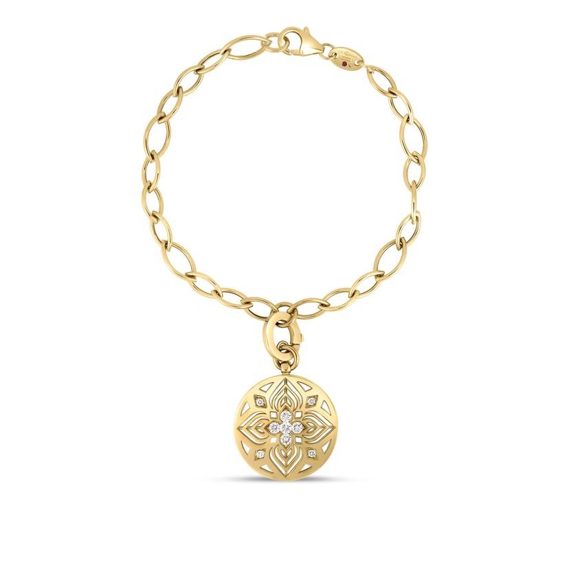 18K Yellow Gold Arabesque Diamond Flower Medallion Bracelet