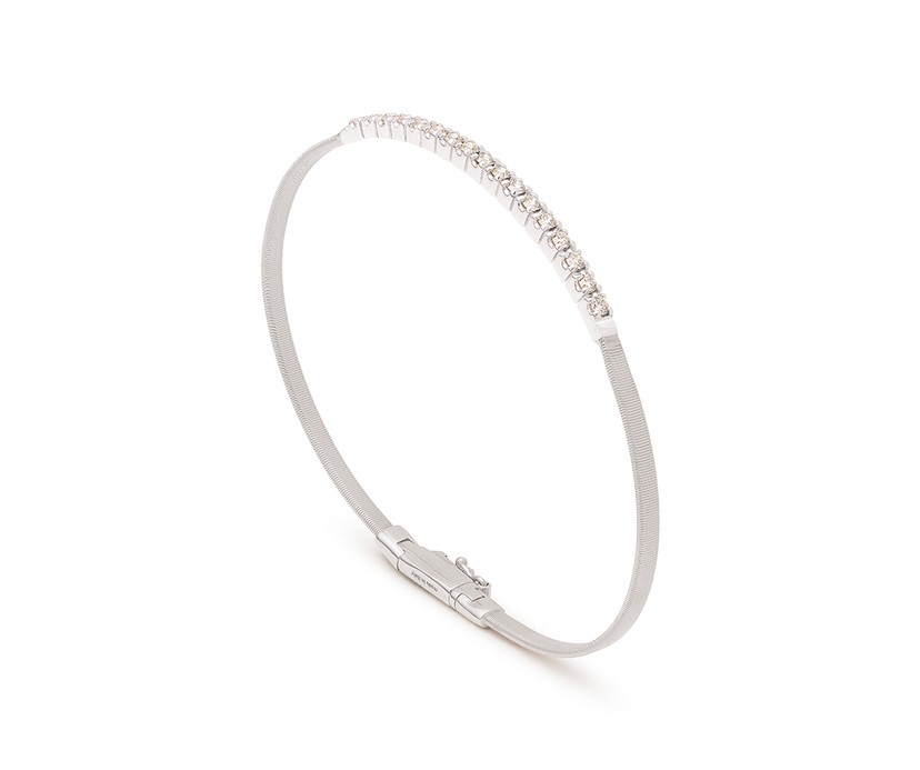 18K White Gold Small Stackable Bracelet With Diamond Bar