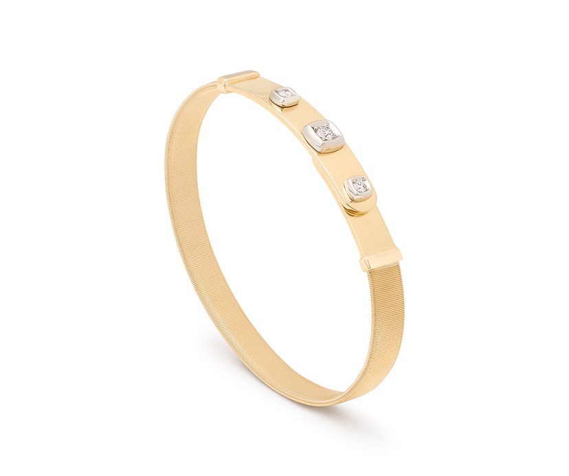18K Yellow Gold Coil and Diamond Bangle Bracelet, Large Width