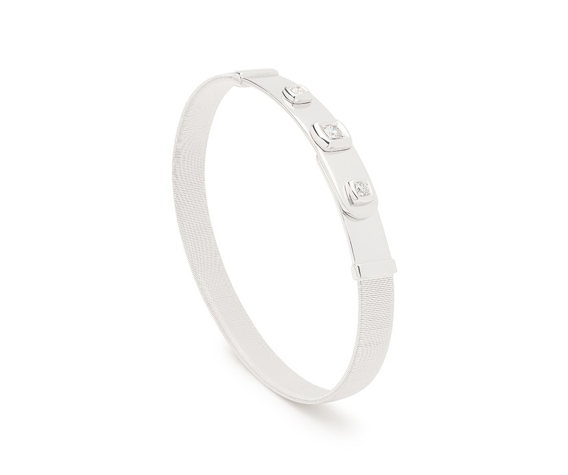 18K White Gold Coil and Diamond Bangle Bracelet, Thin