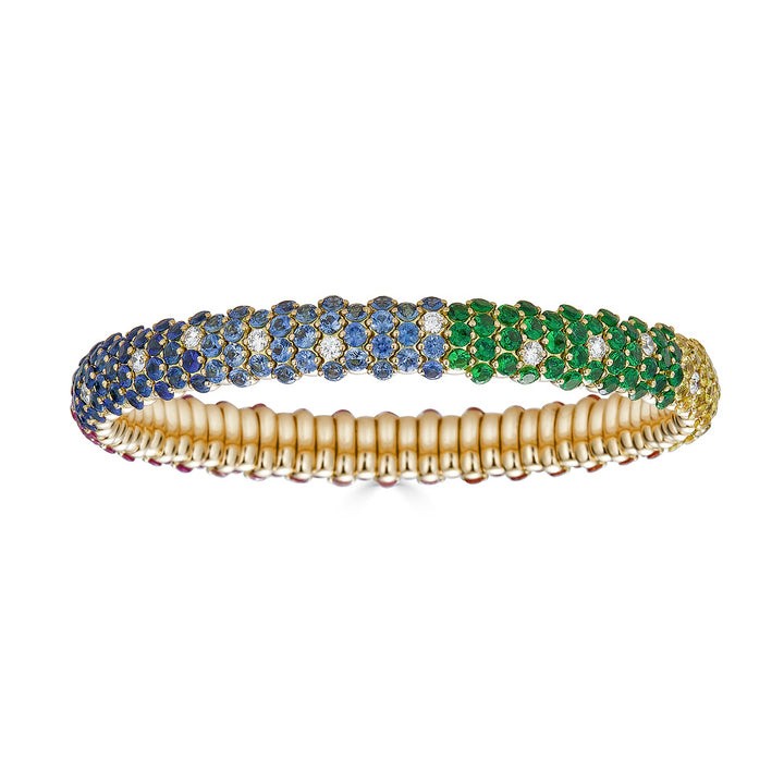 18K Yellow Gold Rainbow Domed Stretch Bracelet