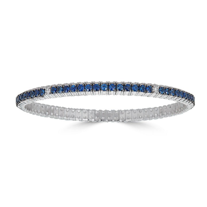 18K White Gold Blue Sapphire and Diamond Stretch Bracelet