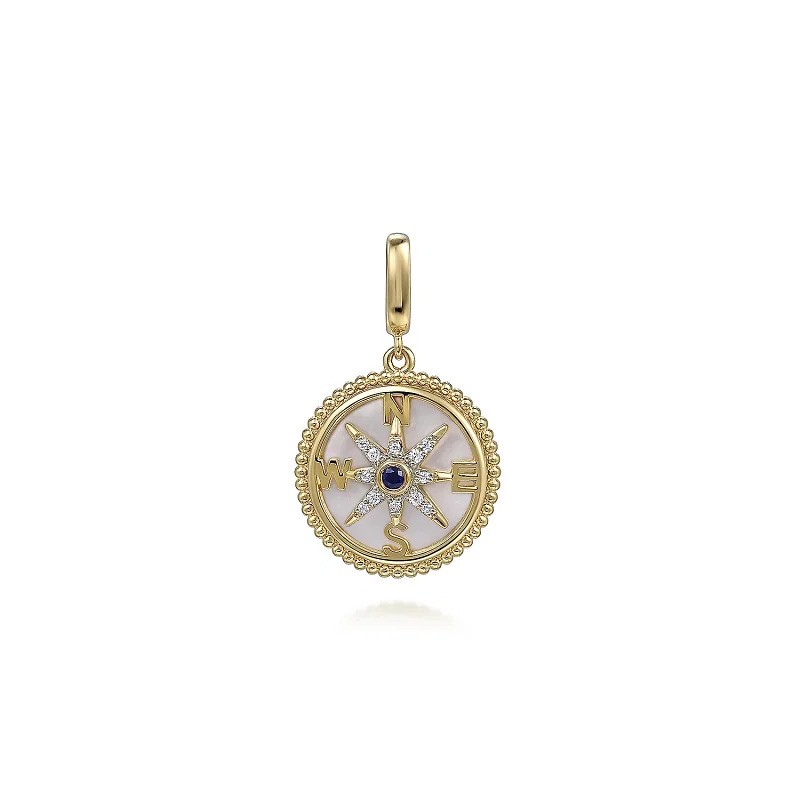 14k Yellow Gold and Diamond Compass Medallion