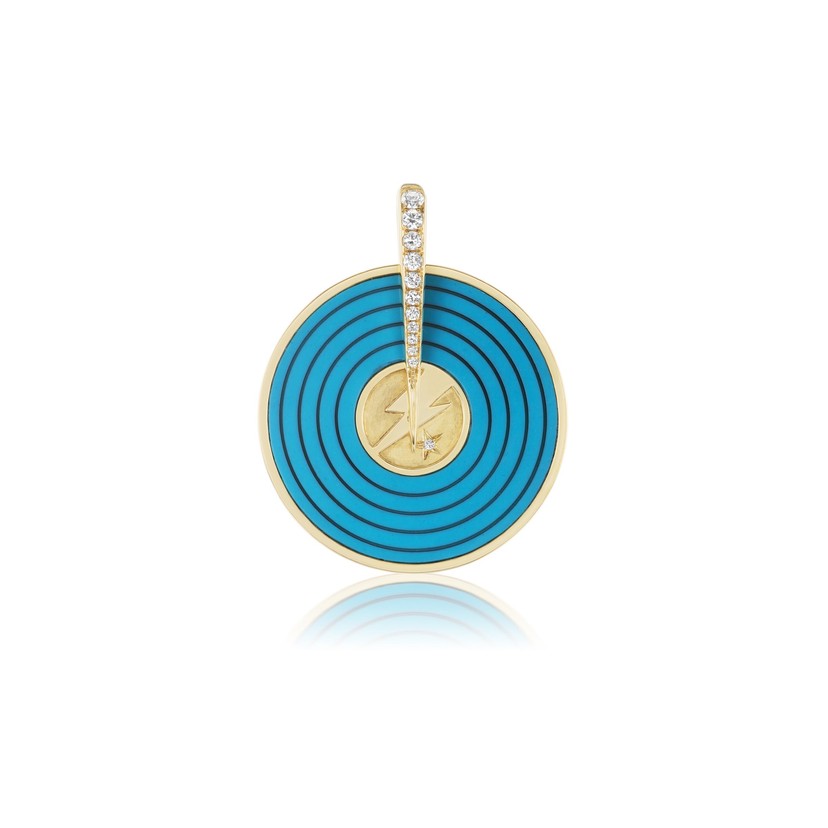 18k Yellow Gold Spinning Record Pendant