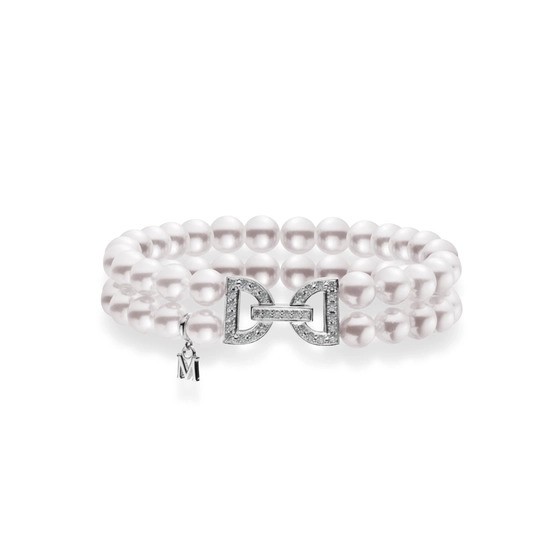 Akoya Cultured Pearl Double Row Bracelet with Diamond Clasp
