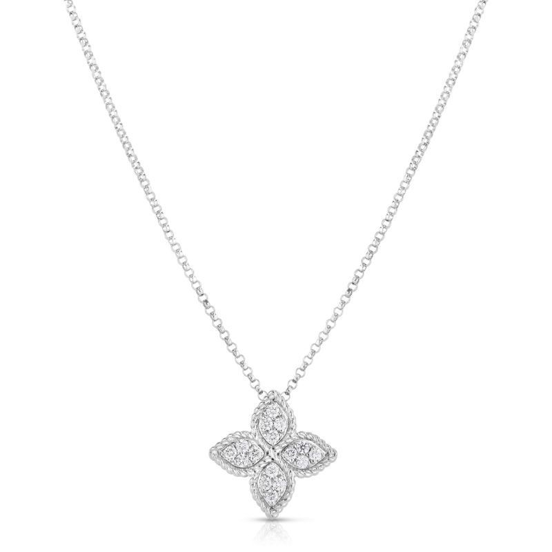 18k White Gold Medium Princess Flower Necklace